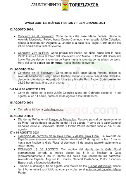 Cortes de tráfico para los próximos días por las Fiestas de la Virgen Grande 2024