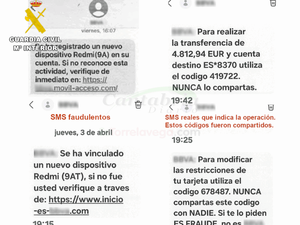 La Guardia Civil alerta del aumento de sms bancarios fraudulentos, estafando este año cerca de 160.000 euros en Cantabria