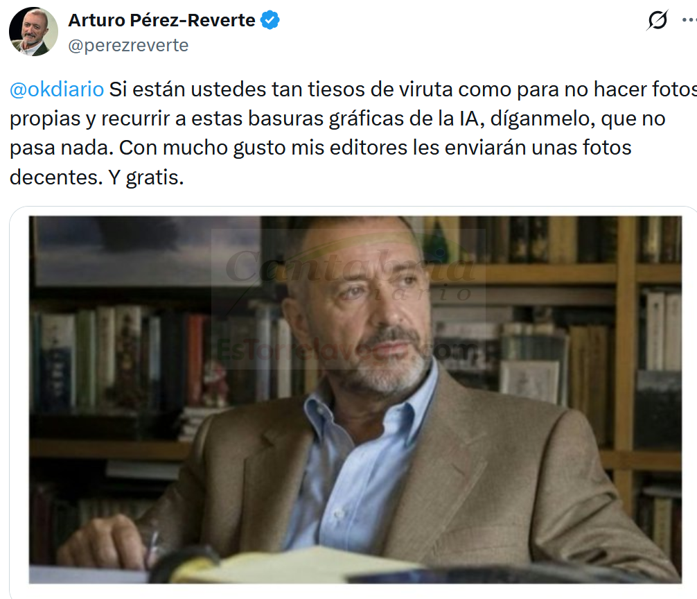 Arturo Pérez-Reverte saca los colores a OKDIARIO por usar como foto suya "basuras gráficas" generadas con IA